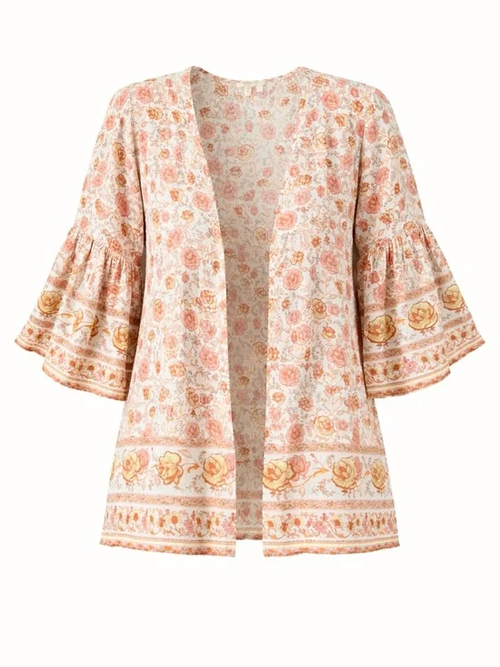 Umgee Boho Floral Kimono Cardigan Bell Sleeve S/M - Picture 3 of 7